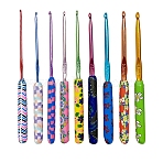 9Pcs Printed Aluminum Diverse Size Crochet Hooks Set, with Handle, for Braiding Crochet Sewing Tools, Mixed Color, 150x95x10mm(PW-WG18832-02)
