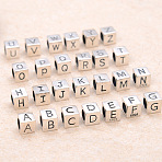 Sterling Silver Beads, Cube, European Bead, Letter S, 6x6x6mm, Hole: 4.5mm(STER-WH20009-04S-P)