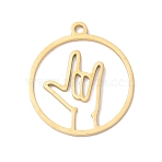 304 Stainless Steel Pendants, Laser Cut, Flat Rounnd with Cheer Up Gesture Charm, Real 18K Gold Plated, 20.5x18x1mm, Hole: 1.5mm(STAS-Z131-01B-G)
