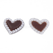 Acrylic Cabochons, with ABS Plastic Imitation Pearl Beads, Heart, Coconut Brown, 21x24x5.5mm(KY-N015-131A)