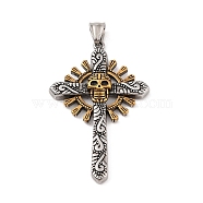 304 Stainless Steel Big Pendants, Cross with Skull Charm, Antique Silver & Antique Golden, 63x39x6mm, Hole: 4x7mm(STAS-S122-08AG)