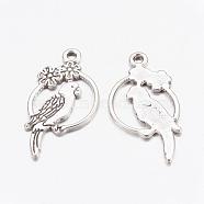 Alloy Tropical Parrot Pendants, Lead Free and Cadmium Free, Antique Silver, 28x14.5x1.5mm, Hole: 1.5mm(X-EA10187Y-AS)