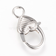 Alloy Lobster Claw Clasps, Heart, Platinum, 26.5x14x6mm, Hole: 4mm(X-KK-S305-02)