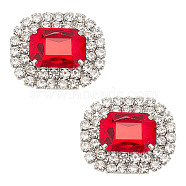 Alloy Rhinestone Shoe Decorations, Rectangle Octagon ShoE Buckle Clips, Ruby, 35x42.5x12.5mm(FIND-WH0126-417A)