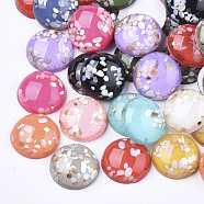 Translucent Resin Cabochons, with Shell Chips inside, Dome/Half Round, Mixed Color, 20x7mm(RESI-S364-44E-M)