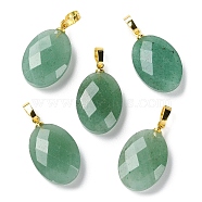 Natural Green Aventurine Pendants, Faceted Oval Charms with Golden Plated Brass Snap on Bails, 21.8x13.4~13.5x6.2mm, Hole: 5.3x3.7mm(G-E603-03G-03)