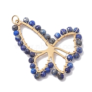 Natural Lapis Lazuli Faceted Pendants, 201 Stainless Steel Butterfly Charms, Golden, 34x36x3mm, Hole: 3.6mm(PALLOY-JF02564-04)