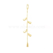 Clear Glass Big Pendnants, with Brass Findings, Leaf Tassel Charms, Real 18K Gold Plated, 71x13x2mm, Hole: 1.5mm(KK-P228-25G)
