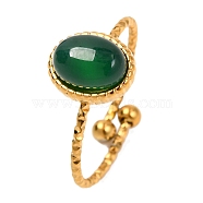 Oval Natural Dyed & Heated Green Onyx Agate Finger Rings, Golden Tone 304 Stainless Steel Cuff Rings for Women, Oval: 8x10x5mm, Inner Diameter: Adjustable(RJEW-Q822-38G-01)