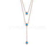 SHEGRACE 925 Sterling Silver Two-Tiered Necklaces, with Three Round Blue AAA Cubic Zirconia Pendant, Rose Gold, 14.96 inch~16.54 inch(38~42cm)(JN702B)