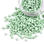8/0 Baking Paint Glass Seed Beads, Round Hole, Round, Aquamarine, 3~3.5x2mm, Hole: 1~1.2mm, about 10000Pcs/pound(SEED-R051-07B-08)