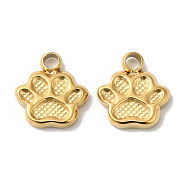 Manual Polishing 304 Stainless Steel Charms, Paw Print Charm, Real 18K Gold Plated, 7x6x1.5mm, Hole: 1.2mm(STAS-P335-15G)