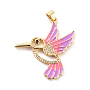 Brass Micro Pave Clear Cubic Zirconia Pendants, with Enamel, Long-Lasting Plated, Real 18K Gold Plated, Bird, Colorful, 33.5x31x2mm, Hole: 3x4mm(ZIRC-Z018-09G-C)