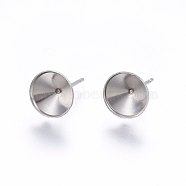 201 Stainless Steel Stud Earring Settings, with 304 Stainless Steel Pin, Cone, Stainless Steel Color, Tray: 8mm, 14mm, Pin: 0.8mm(STAS-I095--01P-B)
