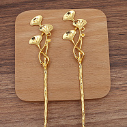 Lotus Alloy Hair Sticks Findings, Round Bead & Enamel Settings, Golden, 169x28mm, Fit for 1mm & 2mm Beads(PW-WG92495-02)