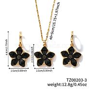 Rustic Style Brass Enamel Flower Jewelry Set, Hoop Earrings & Pendant Necklaces Set for Women, Black(SG9376-3)