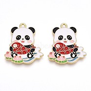 Alloy Enamel Pendants, Lead Free & Cadmium Free, Panda Shape Charms, Golden, White, 27x23x1.2mm, Hole: 1.8mm(ENAM-T022-03G)