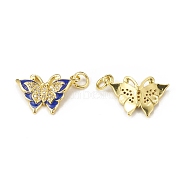 Brass Micro Pave Cubic Zirconia Pendants, with Jump Ring, Enamel Style, Butterfly Charm, Golden, Blue, 18x15x3mm, Hole: 3mm(KK-E068-VB024-2)