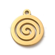 304 Stainless Steel Pendants, Laser Cut, Flat Round with Vortex Charm, Real 18K Gold Plated, 12x10x1mm, Hole: 1.2mm(STAS-O005-22G)