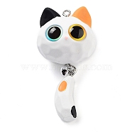 Opaque Resin Kitten Bell Big Pendants, Big Eye Cat Charms with Platinum Tone Iron Loops, White, 67x34x30mm, Hole: 2.5mm(RESI-A032-01P-03)