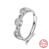 Adjustable 925 Sterling Silver Cubic Zirconia Finger Ring Components, Clear, Real Platinum Plated, US Size 8(18.1mm)(STER-L064-09P)
