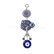 Tree of Life Pendant Decorations, Handmade Lampwork & Alloy Enamel & Resin Evil Eye Hanging Ornaments, Antique Silver, 230mm, Hole: 13.5x9.5mm(HJEW-H058-01)