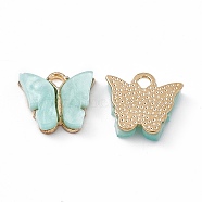 Acrylic Charms, with Light Gold Tone Alloy Finding, Butterfly Charm, Aquamarine, 13x14x3mm, Hole: 2mm(MACR-C012-01KCG-01)