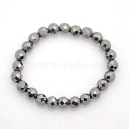 Non-Magnetic Hematite Stretch Bracelets, Faceted Round, Black, 62mm, Beads: 8mm(BJEW-J101C-01)