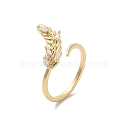 Brass Micro Pave Cubic Zirconia Open Cuff Rings, Leaf, US Size 5 1/2(16.1mm)(RJEW-R146-07A-G)
