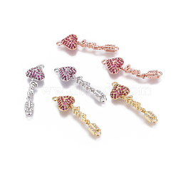 Brass Micro Pave Cubic Zirconia Links, Heart, Magenta, Mixed Color, 26.5x8.5x3.5mm, Hole: 1mm(KK-I650-01)