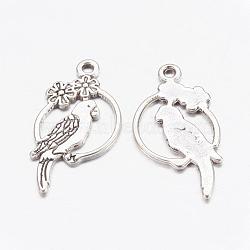 Alloy Tropical Parrot Pendants, Lead Free and Cadmium Free, Antique Silver, 28x14.5x1.5mm, Hole: 1.5mm(X-EA10187Y-AS)