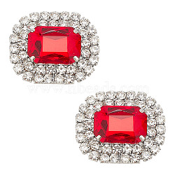 Alloy Rhinestone Shoe Decorations, Rectangle Octagon ShoE Buckle Clips, Ruby, 35x42.5x12.5mm(FIND-WH0126-417A)