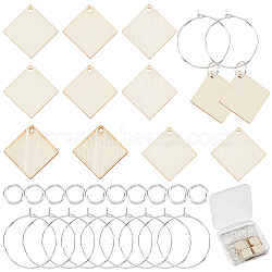 DIY Rhombus Wine Glass Charm Tags Making Kit, Including Brass 20Pcs Wine Glass Charm Rings & 30Pcs Jump Rings, 20Pcs Wood Pendants, Antique White, 70pcs/box(DIY-SC0018-63)