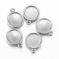 304 Stainless Steel Pendant Cabochon Settings, Double-sided Tray, Flat Round, Stainless Steel Color, 17x14x2.5mm, Hole: 2mm, Tray: 11mm(X-STAS-H416-05B)
