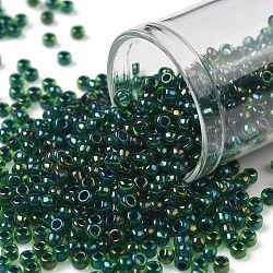 TOHO Round Seed Beads, Japanese Seed Beads, (249) Inside Color Peridot/Emerald Lined, 8/0, 3mm, Hole: 1mm, about 222pcs/10g(X-SEED-TR08-0249)