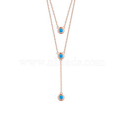 SHEGRACE 925 Sterling Silver Two-Tiered Necklaces, with Three Round Blue AAA Cubic Zirconia Pendant, Rose Gold, 14.96 inch~16.54 inch(38~42cm)(JN702B)