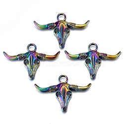 Alloy Pendants, Cadmium Free & Lead Free, Cattle, Rainbow Color, 31x46x5mm, Hole: 5mm(PALLOY-N156-044-RS)