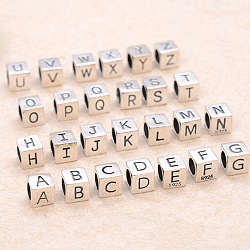 Sterling Silver Beads, Cube, European Bead, Letter S, 6x6x6mm, Hole: 4.5mm(STER-WH20009-04S-P)