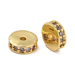 Rack Plating Brass Micro Pave Cubic Zirconia Beads, Lead Free & Cadmium Free, Real 18K Gold Plated, Long-Lasting Plated, Round, Lavender, 8x2.5mm, Hole: 1.5mm(KK-U030-28G-04)