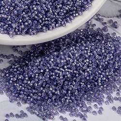 MIYUKI Round Rocailles Beads, Japanese Seed Beads, 15/0, (RR649) Dyed Violet Silverlined Alabaster, 1.5mm, Hole: 0.7mm, about 5555pcs/10g(X-SEED-G009-RR0649)