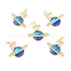 Eco-Friendly Brass Micro Pave Cubic Zirconia with Enamel Pendants, Long-Lasting Plated, Lead Free & Cadmium Free & Nickel Free, Real 18K Gold Plated, Real 18K Gold Plated, 23x25x5mm, Hole: 3mm(KK-K268-22G)