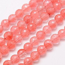 Cherry Quartz Glass Beads Strands, Faceted(128 Facets), Round, 10mm, Hole: 1mm; about 38pcs/strand, 15.75inches(G-G542-10mm-03)