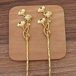 Lotus Alloy Hair Sticks Findings, Round Bead & Enamel Settings, Golden, 169x28mm, Fit for 1mm & 2mm Beads(PW-WG92495-02)