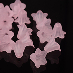 Pink Frosted Transparent Acrylic Flower Beads, 17.5x12mm, Hole: 1.5mm(X-PLF018-02)