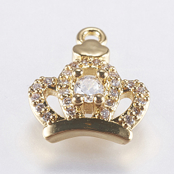 Brass Micro Pave Cubic Zirconia Charms, Lead Free & Cadmium Free, Crown, Golden, 14x12x4mm, Hole: 1mm(KK-F737-21G-RS)