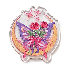 Acrylic Pendant, Buttfly with Flower Charm, Medium Purple, 36.5x32.5x2mm, Hole: 1.8mm(MACR-K343-04C-02)