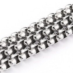 304 Stainless Steel Box Chains, Unwelded, with Spool, Stainless Steel Color, 3x3x1.5mm, 32.8 Feet(10m)/roll(CHS-B001-01P)