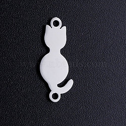 Tarnish Resistant 201 Stainless Steel Kitten Links connectors, Cat Silhouette, Stainless Steel Color, 20x8x1mm, Hole: 1.5mm(STAS-T049-T646-1)