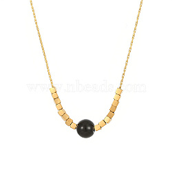 Stainless Steel Pendant Necklace for Women, Round & Cube, Golden, Black, 15-3/4 inch(40cm)(PP8102-6)
