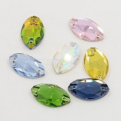 Sew on Rhinestone, Glass Rhinestone, Two Holes, Garments Accessories, Faceted, Horse Eye, Mixed Color, 13x22x6mm, Hole: 1mm(RGLA-P008-M-13x22)